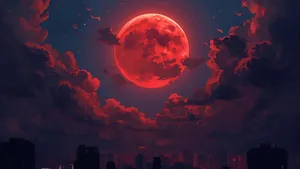 Red Moon Anime Night Wallpaper