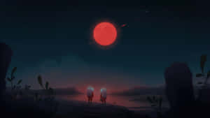 Red Moon Anime Scene Wallpaper
