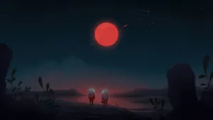 Red Moon Anime Scene Wallpaper