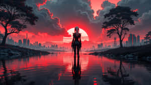Red Moon Anime Scene Wallpaper