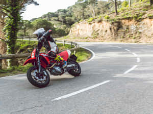 Red Motorcycle Speeding Curve Road Wallpaper