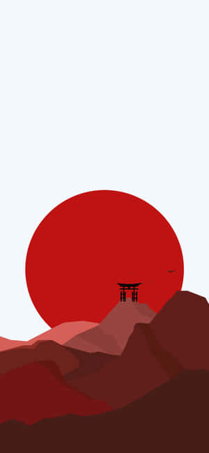 Red Mountains Japanese Minimalist Art Wallpaper