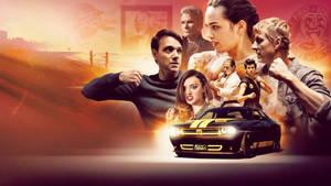 Red Mustang Car In Cobra Kai Style Wallpaper