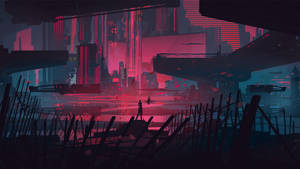 Red Neon City Outskirt Wallpaper