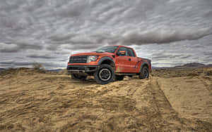 Red Pickup Truck Desert Landscape Wallpaper