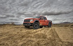 Red Pickup Truck Desert Landscape Wallpaper