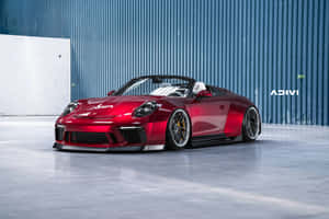 Red Porsche Convertible Industrial Backdrop Wallpaper