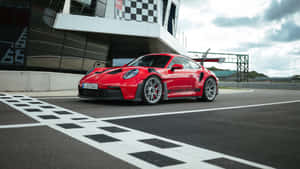 Red Porsche911 G T3 R S Racetrack Finish Line Wallpaper