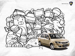 Red Proton Car On A Lighted City Street Wallpaper