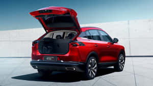 Red Qoros5 S U V Rear Viewwith Open Trunk Wallpaper