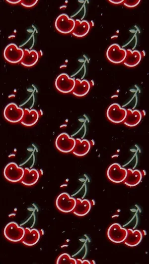 Red Retro 80s Aesthetic Cherries Wallpaper