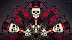 Red Roses Skeleton Wallpaper
