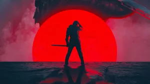 Red Samurai Sunset Standoff Wallpaper