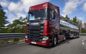 Red Scania Truck On Highway.jpg Wallpaper