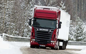 Red Scania Truck Winter Road Wallpaper