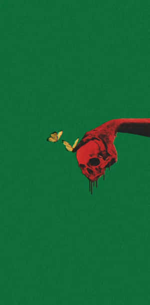 Red Skull Green Backdrop Aesthetic.jpg Wallpaper