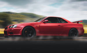Red Skyline Car Speeding Wallpaper