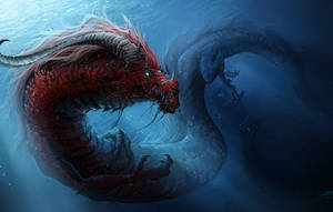 Red Snake Water Dragon In Ocean Wallpaper