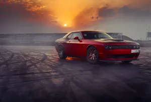 Red Sports Car Sunset Drift Wallpaper