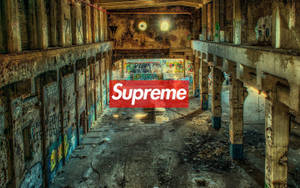 Red Supreme Logo On Abandoned Building Wallpaper