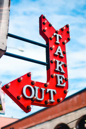 Red Take Out Sign Vintage Wallpaper