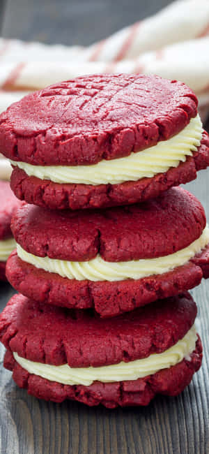 Red Velvet Cream Cheese Cookies Stack Wallpaper