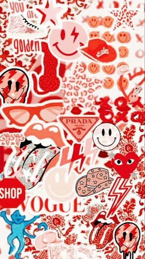 Redand White Branded Collage Aesthetic Wallpaper