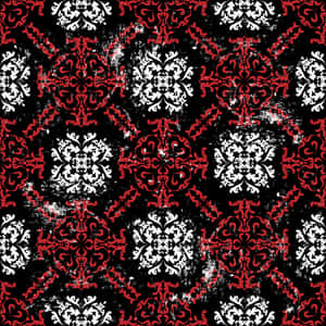 Redand White Damask Patternon Black Background Wallpaper