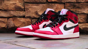 Redand White High Top Basketball Shoes Wallpaper