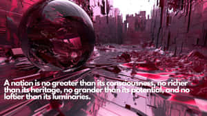 Reflective Sphere In Crimson Cityscape Wallpaper