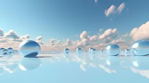 Reflective_ Spheres_ Skyline Wallpaper