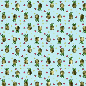 Refreshing Pineapple And Fruits Pattern Wallpaper