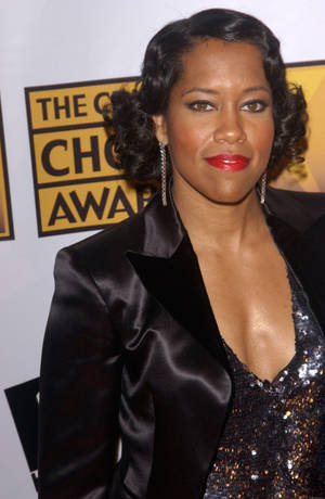 Regina King Shiny Black Dress Wallpaper