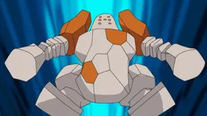 Regirock In The Pokemon Anime With Blue Backdrop Wallpaper