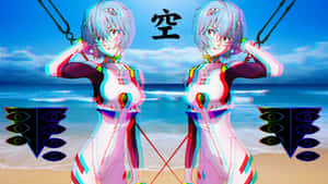 Rei Ayanami Anime Girl Aesthetic Glitch Illustration Wallpaper