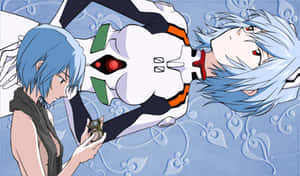 Rei Ayanami Posing In Front Of An Eva Unit Wallpaper