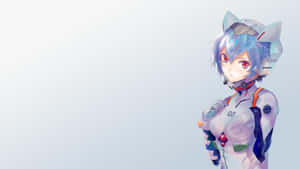 Rei Ayanami Posing In Her Plugsuit With A Captivating Background Wallpaper