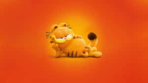 Relaxed Cartoon Cat Orange Background Wallpaper