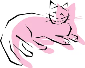 Relaxed Pink Cat Illustration Wallpaper
