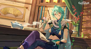 Relaxed_ Teashop_ Owner_ Baizhu_ Genshin_ Impact Wallpaper