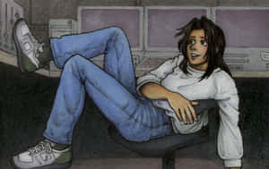 Relaxed Tech Girl Illustration Wallpaper