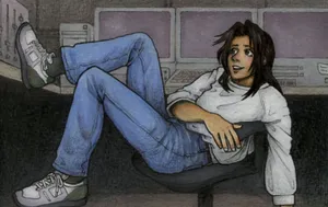 Relaxed Tech Girl Illustration Wallpaper