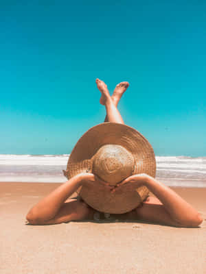 Relaxing Beach Day Sun Hat View Wallpaper
