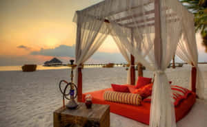 Relaxing Beach Daybed Retreat Wallpaper