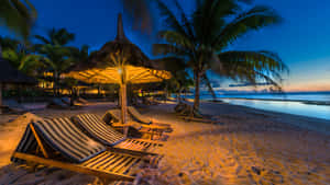 Relaxing Beach Sunbed Under The Shade Wallpaper