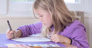 Reluctant Girl Answering Homework Wallpaper