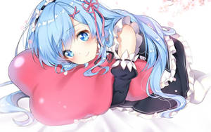 Rem Hugging Red Pillow Wallpaper