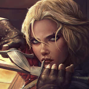 Renfri Wielding Her Sword In The Forest Wallpaper