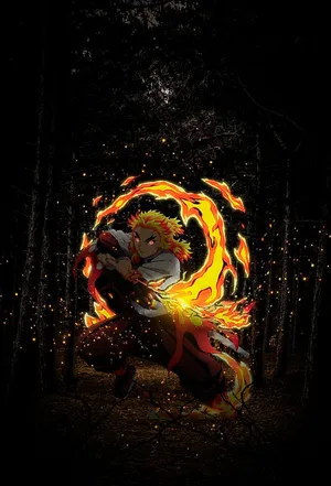 Rengoku Aesthetic - Fiery Warrior In Action Wallpaper