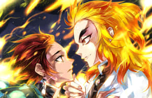 Rengoku And Tanjiro - A Fiery Duo In The World Of Demon Slayer Wallpaper